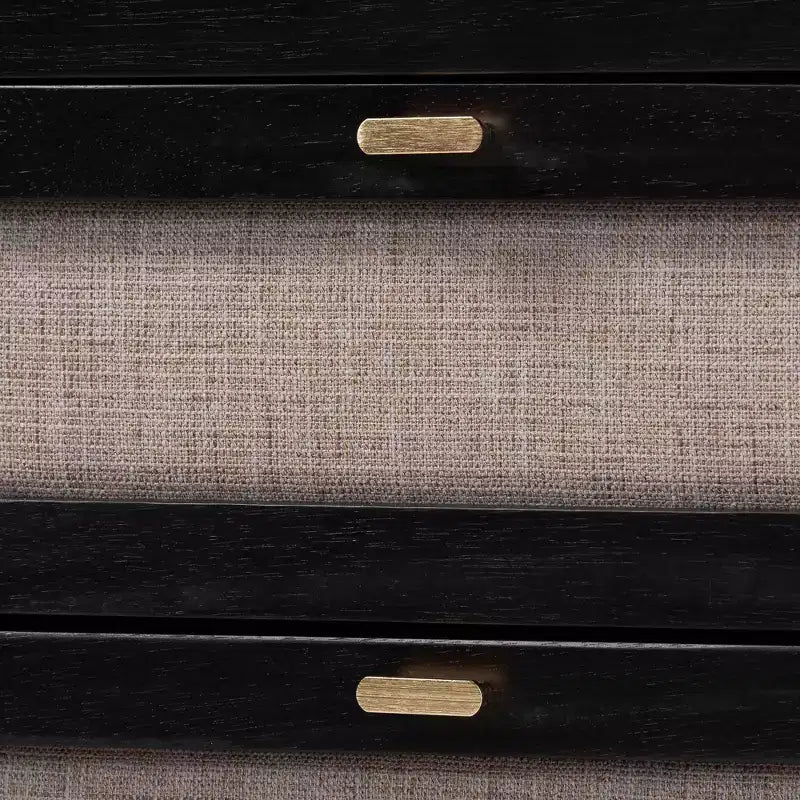 Juego de dormitorio de 5 piezas Baxton Studio Shirin de tela beige y madera negra, tamaño Queen, estilo de mediados de siglo
