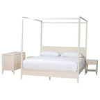 Juego de dormitorio con dosel de 4 piezas Baxton Studio Primrose, de madera acanalada color marfil, estilo Mid-Century