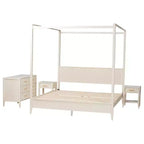 Juego de dormitorio con dosel de 4 piezas Baxton Studio Primrose, de madera acanalada color marfil, estilo Mid-Century
