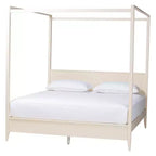 Juego de dormitorio con dosel de 4 piezas Baxton Studio Primrose, de madera acanalada color marfil, estilo Mid-Century
