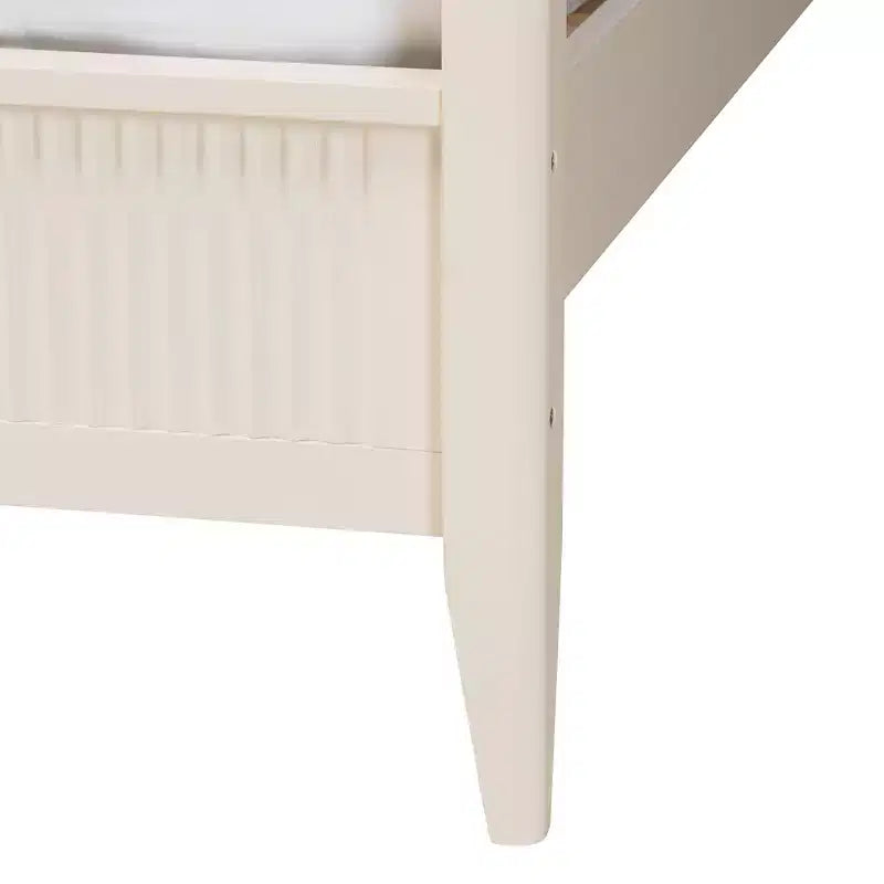 Juego de dormitorio con dosel de 4 piezas Baxton Studio Primrose, de madera acanalada color marfil, estilo Mid-Century