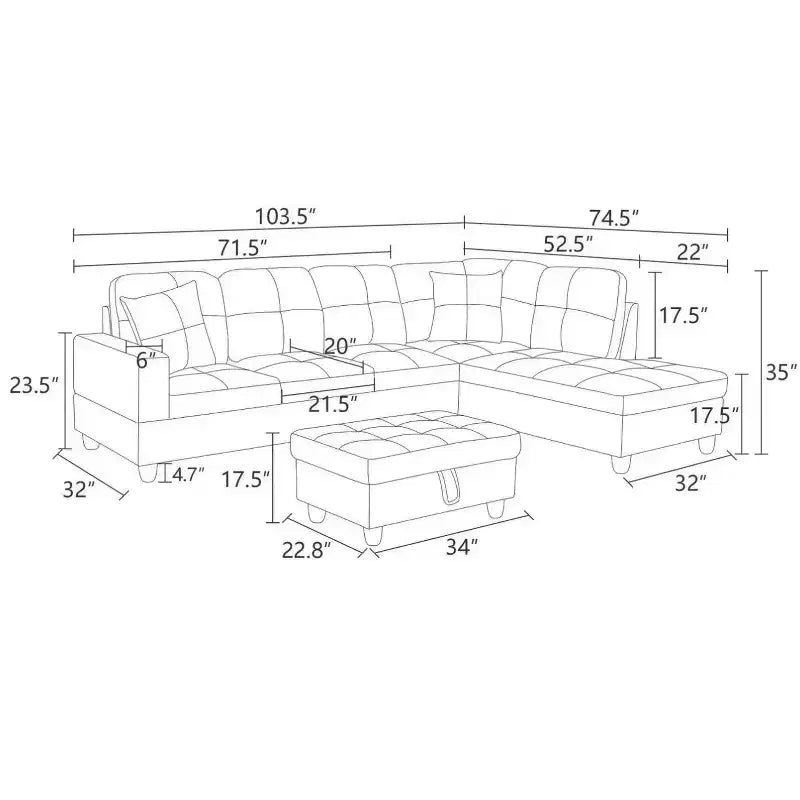 Elegante sofá seccional de piel sintética roja - Diseño en forma de L, cojines afelpados, otomana de almacenamiento, muebles modernos para sala de estar