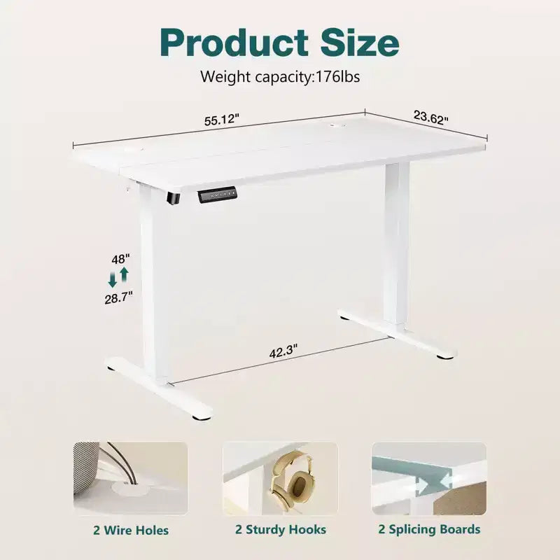Mesa ergonómica de altura ajustable con soporte metálico en forma de T, estaciones de trabajo de ordenador modernas