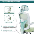 Silla de oficina con reposapiés retráctil, cojín de apoyo lumbar y reposabrazos acolchados, diseño giratorio ergonómico