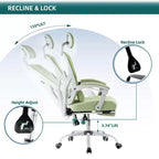Silla de oficina con reposapiés retráctil, cojín de apoyo lumbar y reposabrazos acolchados, diseño giratorio ergonómico