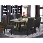 Juego de mesa de comedor rectangular multicolor de 7 piezas HomeStock con sillas de tela de lino
