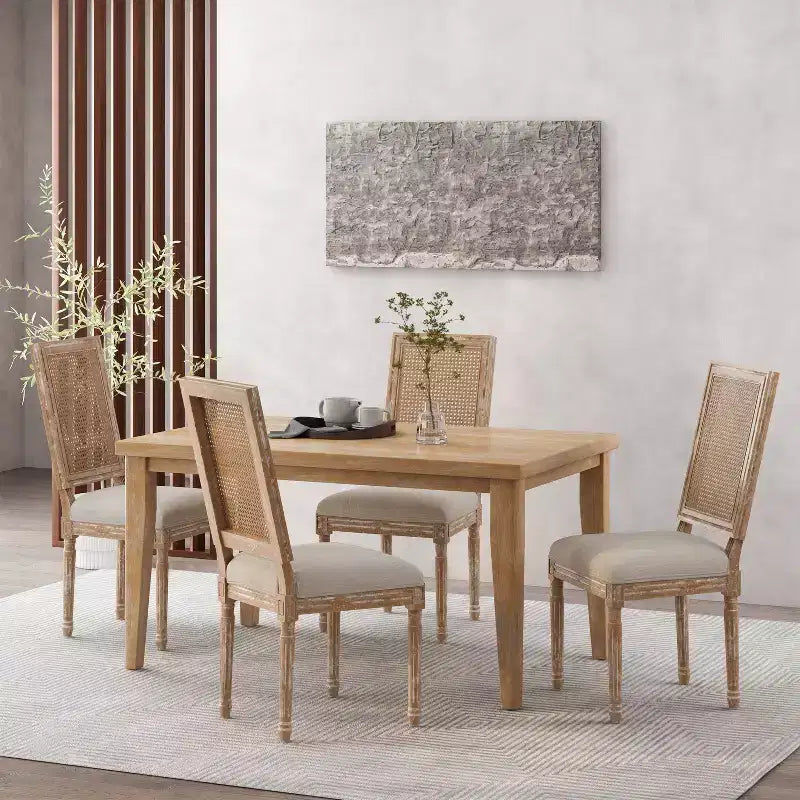 Christopher Knight Home Sillas de comedor tapizadas de madera y mimbre estilo rústico francés Brownell (Juego de 4)