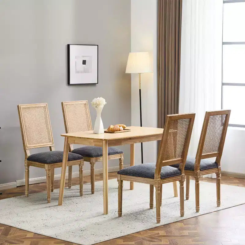 Christopher Knight Home Sillas de comedor tapizadas de madera y mimbre estilo rústico francés Brownell (Juego de 4)
