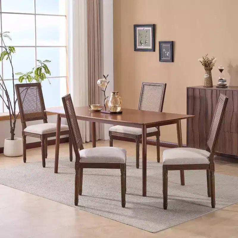 Christopher Knight Home Sillas de comedor tapizadas de madera y mimbre estilo rústico francés Brownell (Juego de 4)