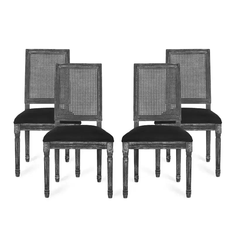 Christopher Knight Home Sillas de comedor tapizadas de madera y mimbre estilo rústico francés Brownell (Juego de 4)