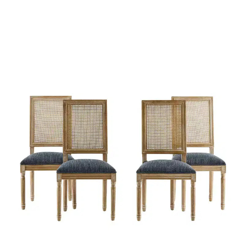 Christopher Knight Home Sillas de comedor tapizadas de madera y mimbre estilo rústico francés Brownell (Juego de 4)