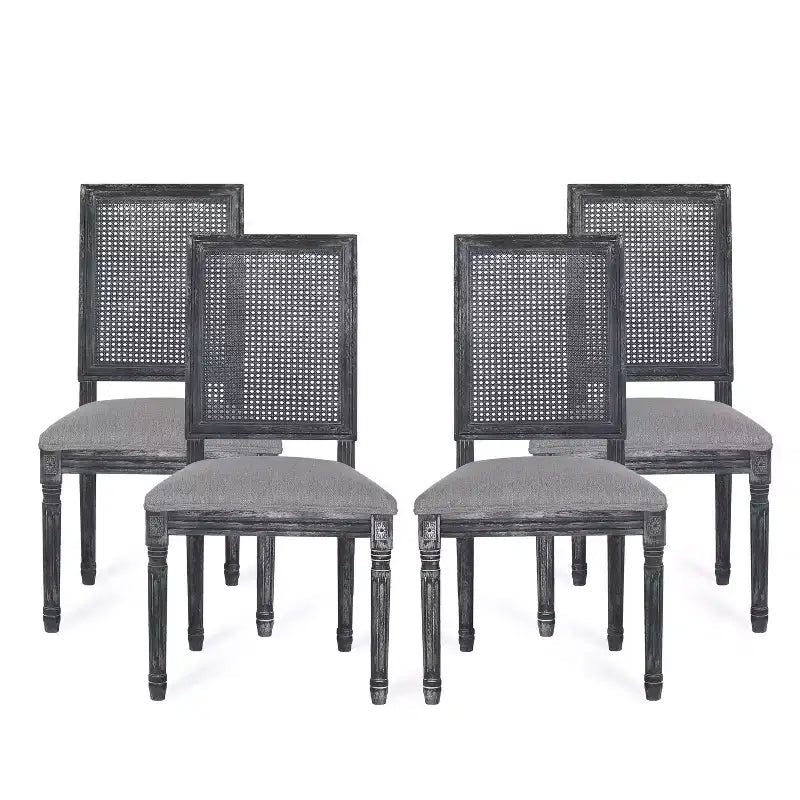 Christopher Knight Home Sillas de comedor tapizadas de madera y mimbre estilo rústico francés Brownell (Juego de 4)