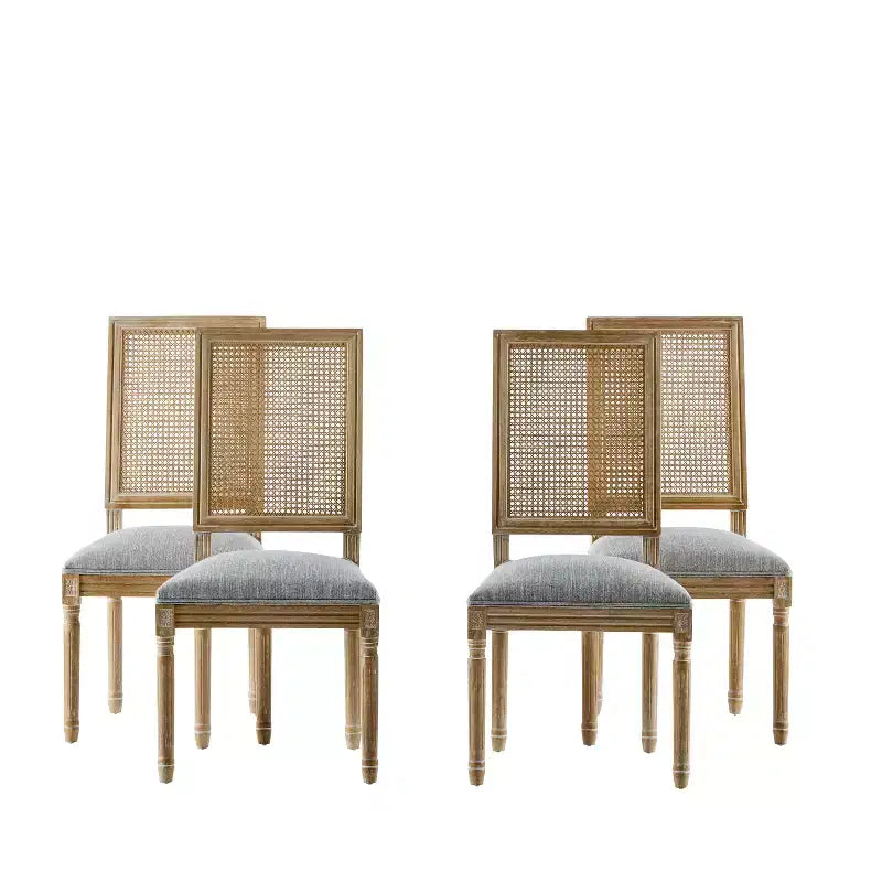 Christopher Knight Home Sillas de comedor tapizadas de madera y mimbre estilo rústico francés Brownell (Juego de 4)