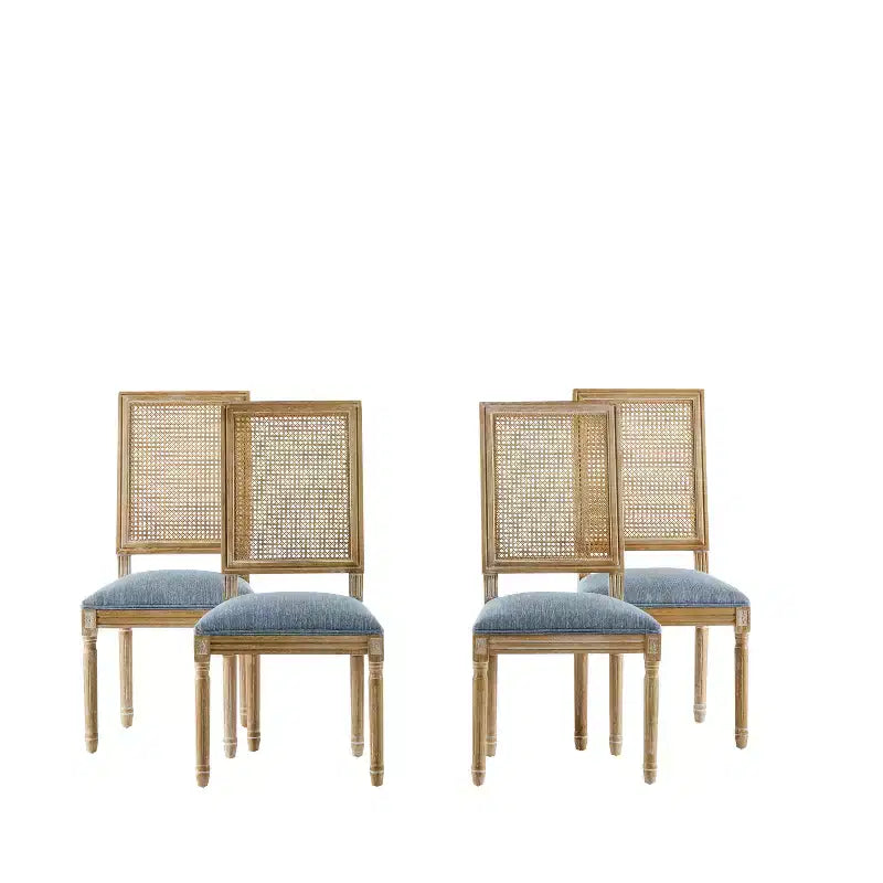 Christopher Knight Home Sillas de comedor tapizadas de madera y mimbre estilo rústico francés Brownell (Juego de 4)