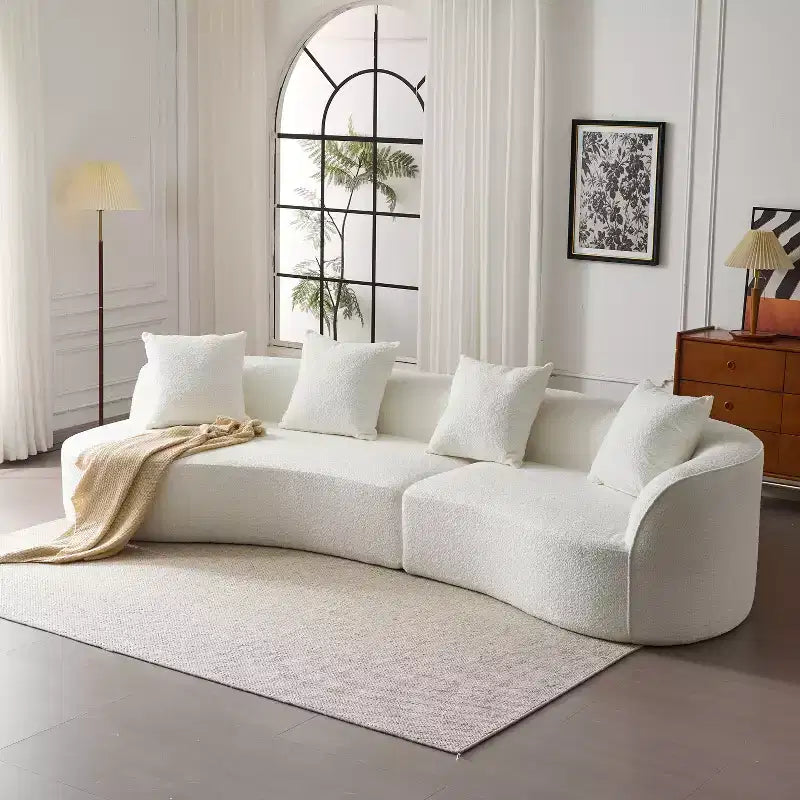 Christopher Knight Home Hailey Sofá seccional curvo moderno tapizado en bouclé de 126" y 5 plazas con almohadas