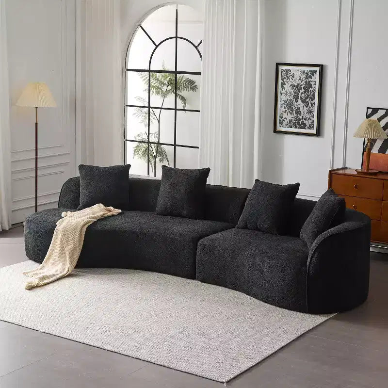 Christopher Knight Home Hailey Sofá seccional curvo moderno tapizado en bouclé de 126" y 5 plazas con almohadas