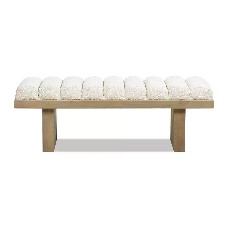 Jennifer Taylor Home Bella Banco de acento moderno tapizado de 52 pulgadas, boucle blanco marfil