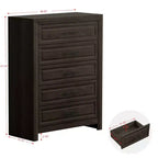 Juego de dormitorio de muebles de 5 piezas de madera natural antigua tamaño Queen - Cama, 2 cómodas, espejo y mesita de noche