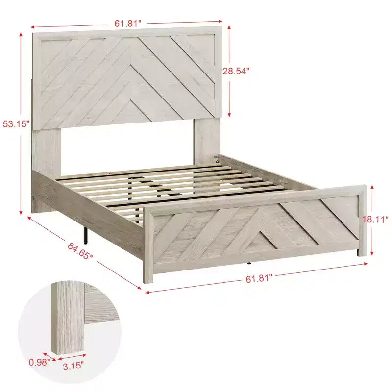 Juego de dormitorio de muebles de 5 piezas de madera natural antigua tamaño Queen - Cama, 2 cómodas, espejo y mesita de noche