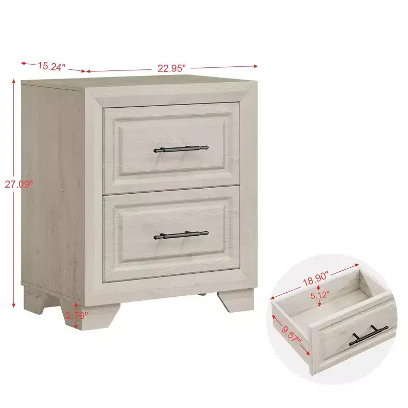 Juego de dormitorio de muebles de 5 piezas de madera natural antigua tamaño Queen - Cama, 2 cómodas, espejo y mesita de noche