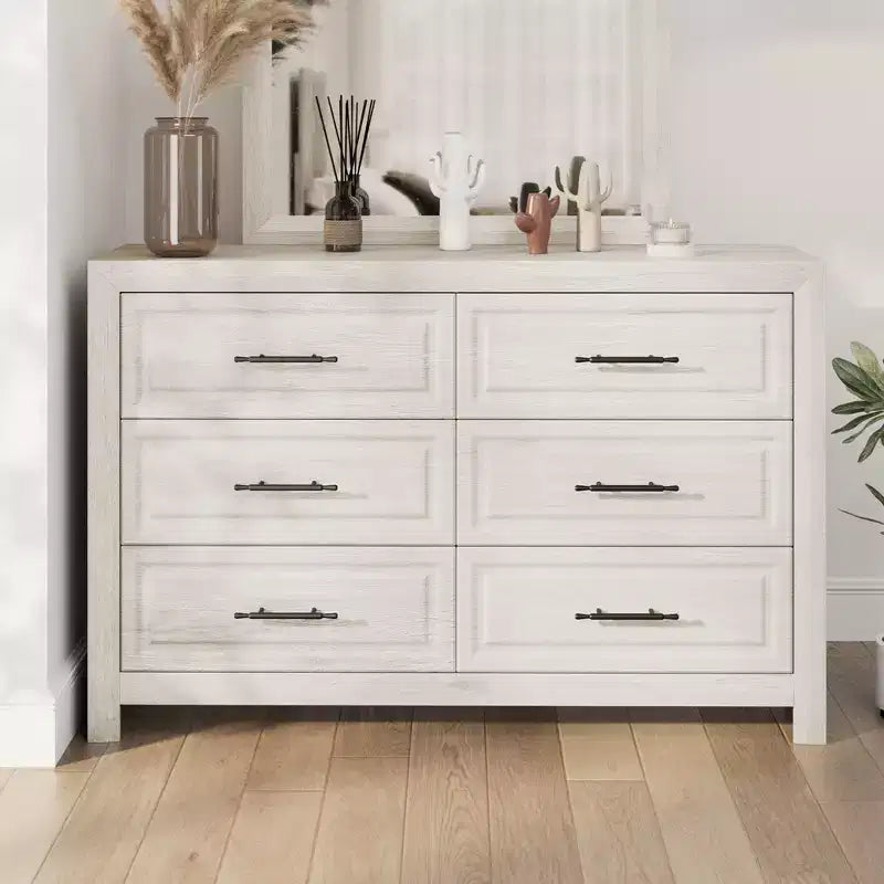 Juego de dormitorio de muebles de 5 piezas de madera natural antigua tamaño Queen - Cama, 2 cómodas, espejo y mesita de noche
