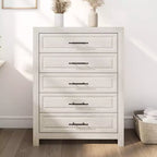 Juego de dormitorio de muebles de 5 piezas de madera natural antigua tamaño Queen - Cama, 2 cómodas, espejo y mesita de noche