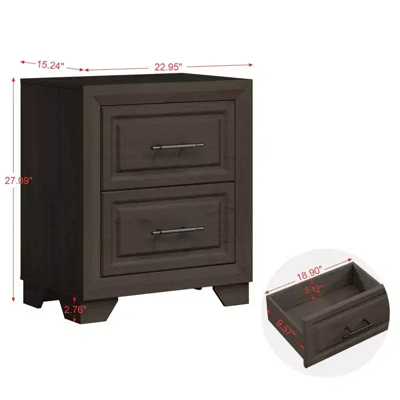 Juego de dormitorio de muebles de 5 piezas de madera natural antigua tamaño Queen - Cama, 2 cómodas, espejo y mesita de noche