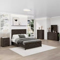 Juego de dormitorio de muebles de 5 piezas de madera natural antigua tamaño Queen - Cama, 2 cómodas, espejo y mesita de noche