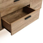 LuxenHome Aparador Alacena con Almacenamiento, Gabinete Consola de Acabado en Roble Natural de Madera Manufacturada de 59'' de Ancho con 2 Puertas y 3 Cajones