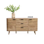 LuxenHome Aparador Alacena con Almacenamiento, Gabinete Consola de Acabado en Roble Natural de Madera Manufacturada de 59'' de Ancho con 2 Puertas y 3 Cajones