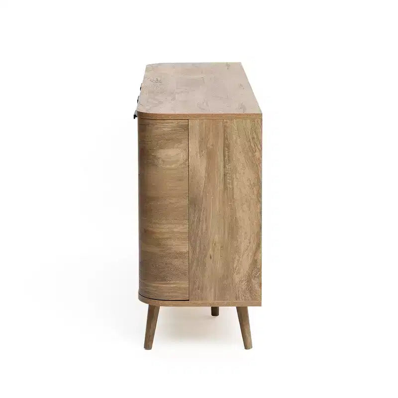 LuxenHome Aparador Alacena con Almacenamiento, Gabinete Consola de Acabado en Roble Natural de Madera Manufacturada de 59'' de Ancho con 2 Puertas y 3 Cajones