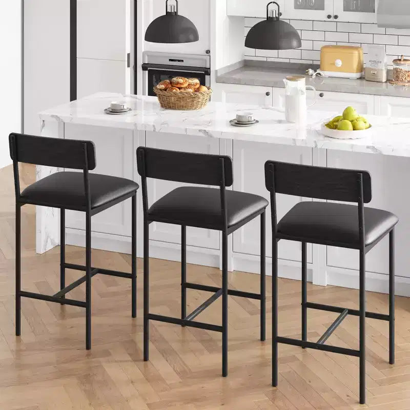 Juego de 2 taburetes de bar, taburetes de bar de cocina con reposapiés, taburetes de bar tapizados en PU de altura de mostrador, sillas de bar para isla de cocina, mostrador