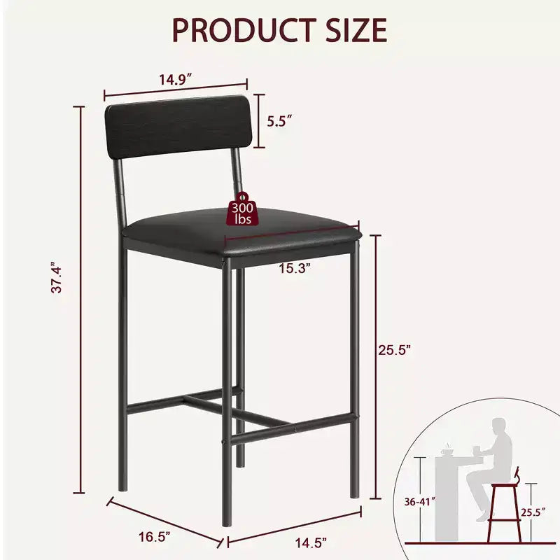 Juego de 2 taburetes de bar, taburetes de bar de cocina con reposapiés, taburetes de bar tapizados en PU de altura de mostrador, sillas de bar para isla de cocina, mostrador