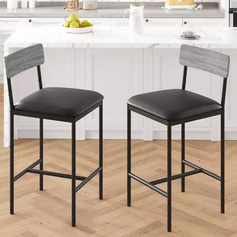 Juego de 2 taburetes de bar, taburetes de bar de cocina con reposapiés, taburetes de bar tapizados en PU de altura de mostrador, sillas de bar para isla de cocina, mostrador
