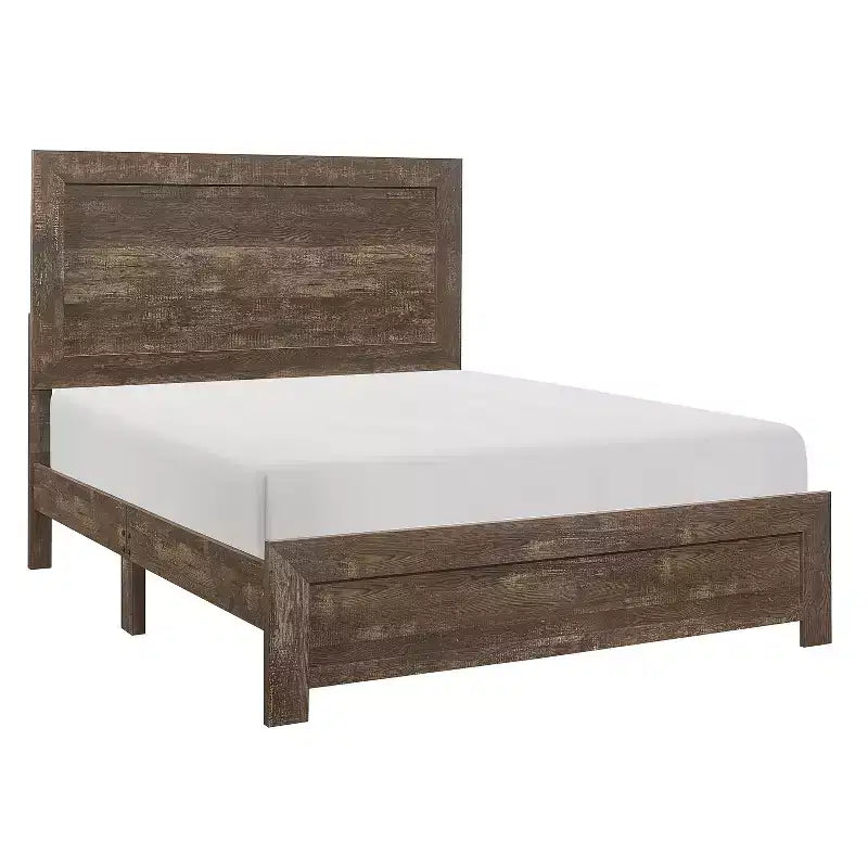 Cama de panel de madera tamaño completo GDFStudio Geoffrey rústica marrón
