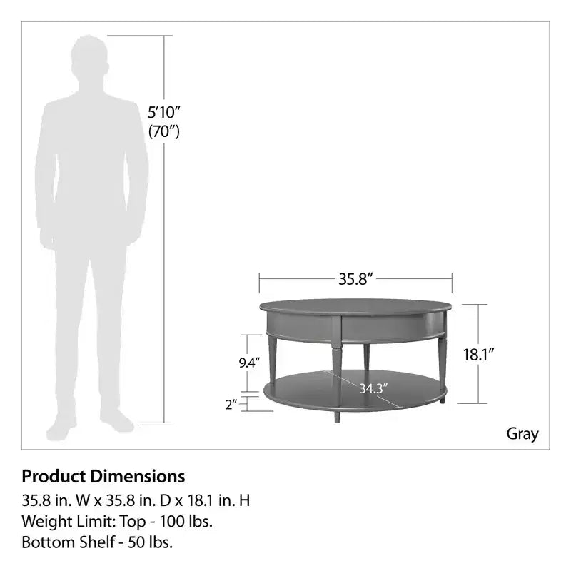 Mesa de centro redonda de dos estantes RealRooms Arielle, gris