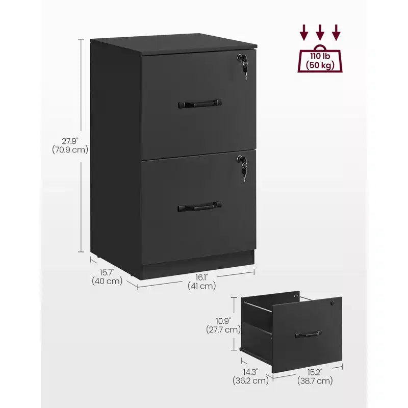 Archivador vertical de 2 cajones con 2 cajones con cerradura, riel colgante ajustable, gabinete de archivo, soporte para impresora