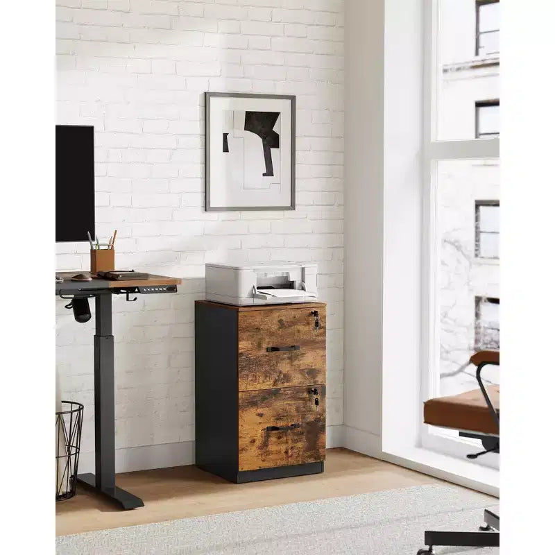 Archivador vertical de 2 cajones con 2 cajones con cerradura, riel colgante ajustable, gabinete de archivo, soporte para impresora