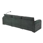 Sofá Seccional de Chenilla Grande Whisen con Otomana de Almacenamiento y Bolsillos, Soporte de Teléfono Ajustable y Puertos de Carga
