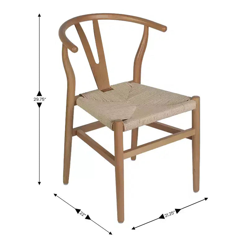 Silla de Comedor Apilable Merrick Lane con Diseño de Respaldo en Y, Estructura de Madera Maciza, Asiento de Cuerda de Papel Kraft Tejido