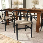 Silla de Comedor Apilable Merrick Lane con Diseño de Respaldo en Y, Estructura de Madera Maciza, Asiento de Cuerda de Papel Kraft Tejido