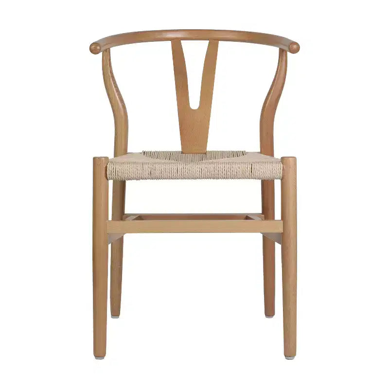 Silla de Comedor Apilable Merrick Lane con Diseño de Respaldo en Y, Estructura de Madera Maciza, Asiento de Cuerda de Papel Kraft Tejido