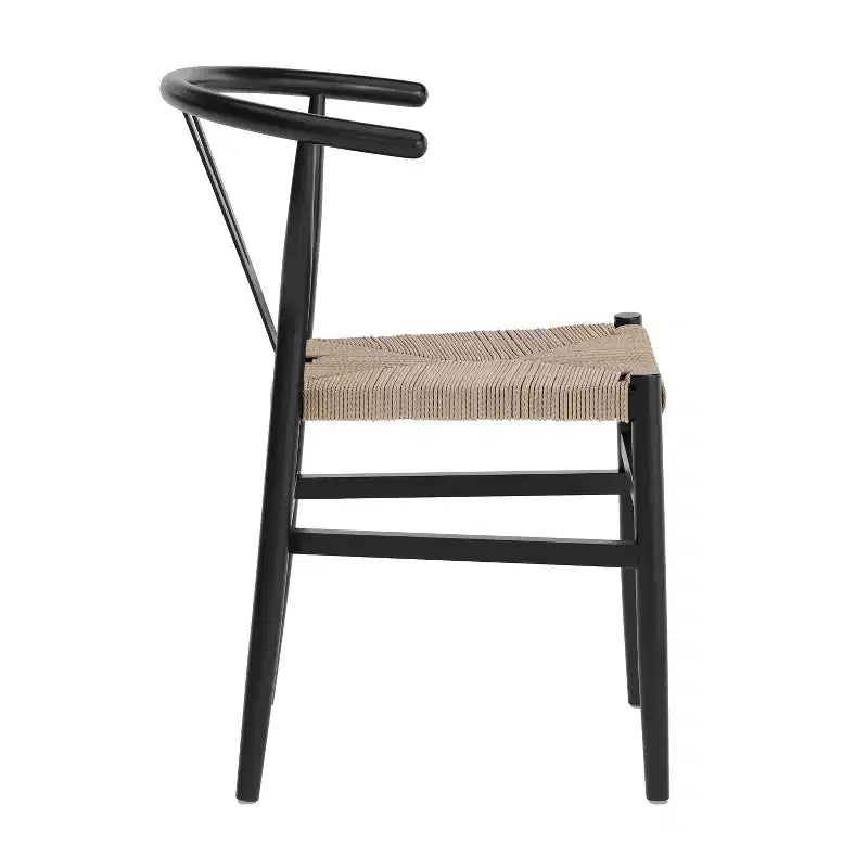 Silla de Comedor Apilable Merrick Lane con Diseño de Respaldo en Y, Estructura de Madera Maciza, Asiento de Cuerda de Papel Kraft Tejido