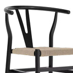 Silla de Comedor Apilable Merrick Lane con Diseño de Respaldo en Y, Estructura de Madera Maciza, Asiento de Cuerda de Papel Kraft Tejido