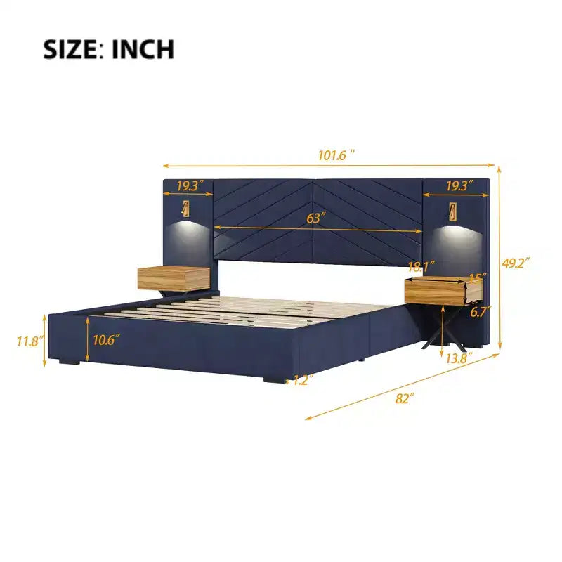 GDFStudio Salome Juego de muebles de dormitorio de terciopelo de 3 piezas con dos mesitas de noche LED