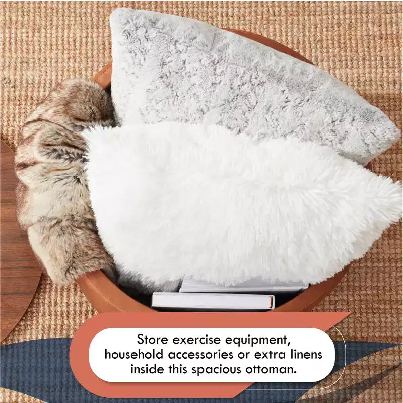 Puf otomano Ornavo Home de 22 pulgadas redondo grande para almacenamiento y mesa de centro