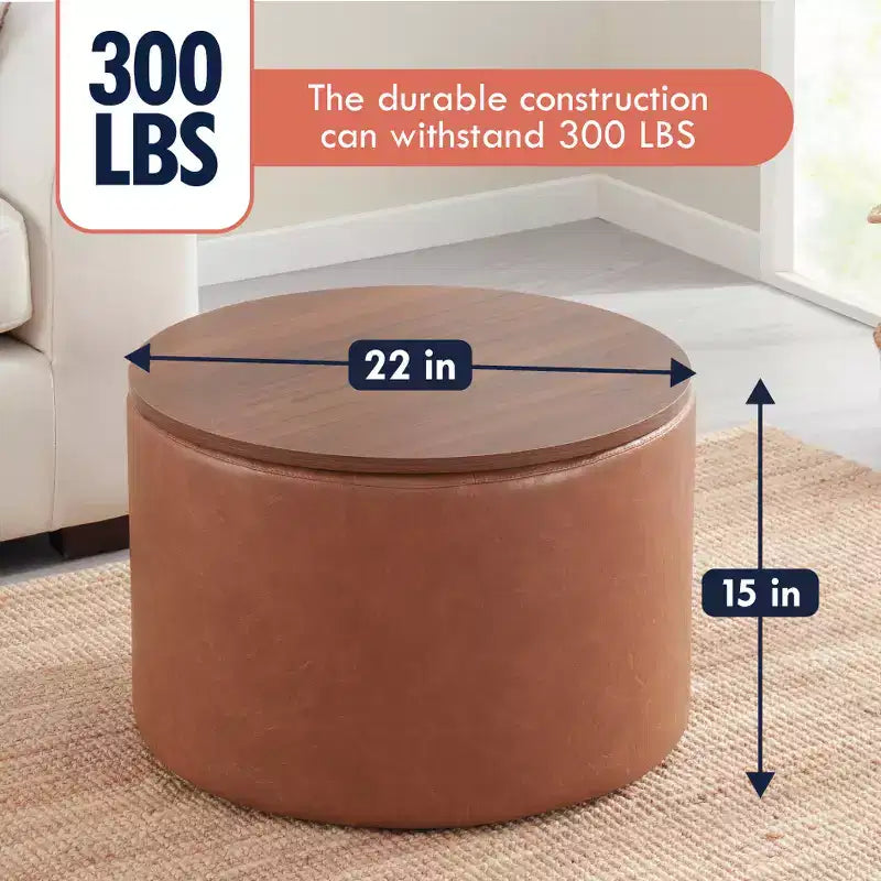 Puf otomano Ornavo Home de 22 pulgadas redondo grande para almacenamiento y mesa de centro