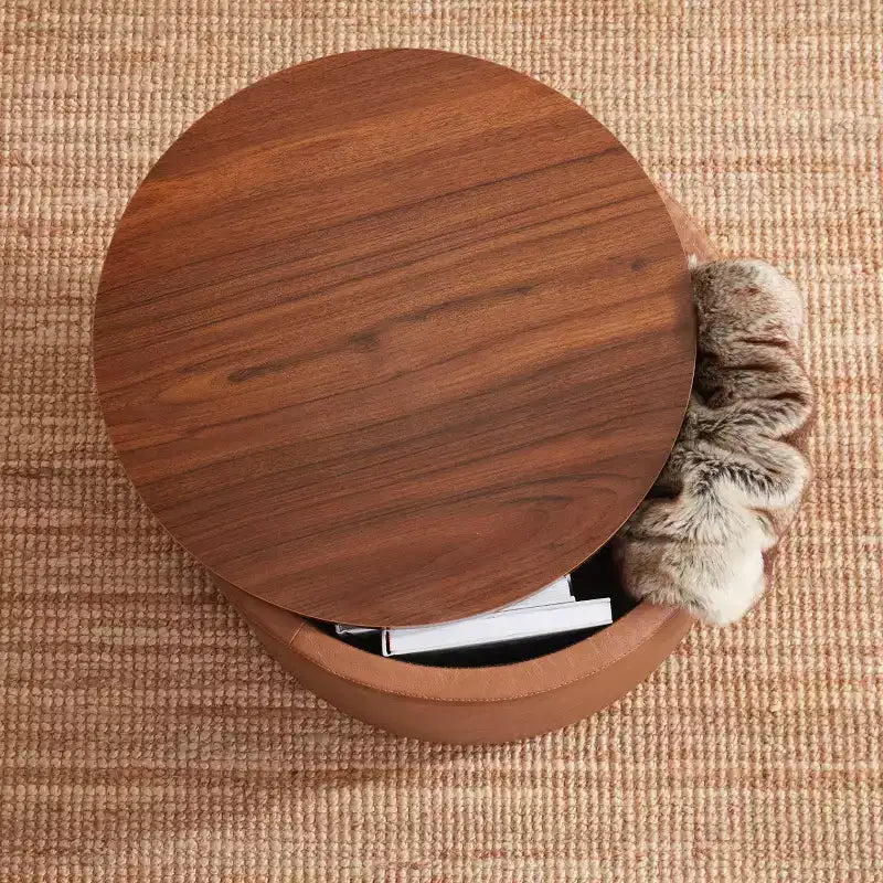 Puf otomano Ornavo Home de 22 pulgadas redondo grande para almacenamiento y mesa de centro