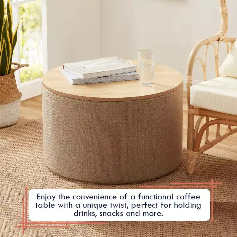 Puf otomano Ornavo Home de 22 pulgadas redondo grande para almacenamiento y mesa de centro