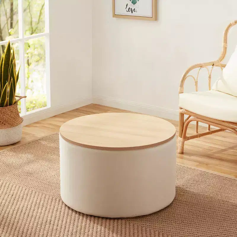 Puf otomano Ornavo Home de 22 pulgadas redondo grande para almacenamiento y mesa de centro